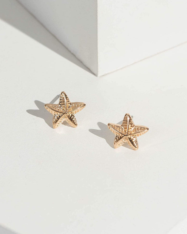 Gold Metal Starfish Stud Earrings | Earrings
