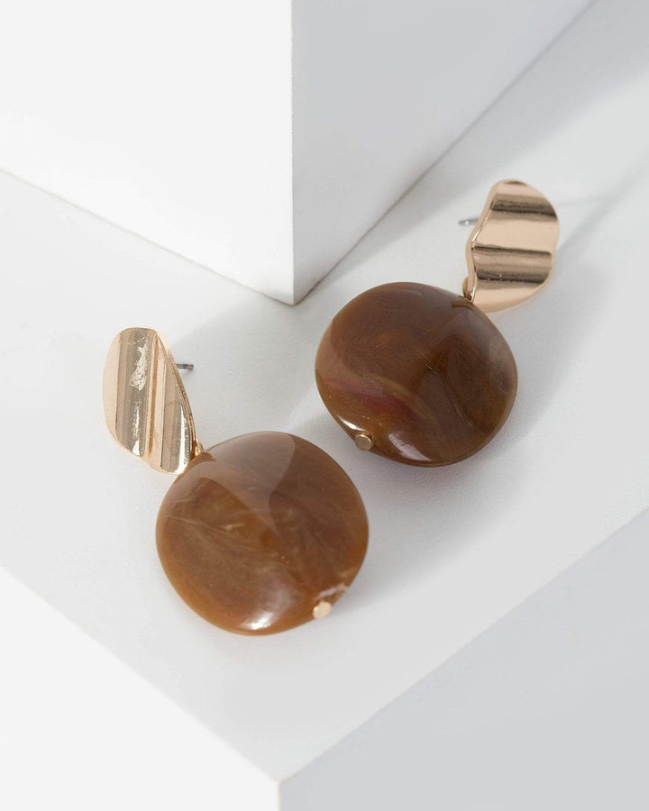 Gold Metal Texture Round Resin Drop Earrings | Earrings