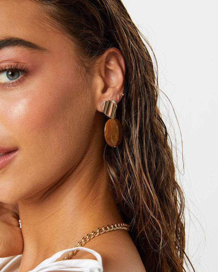 Gold Metal Texture Round Resin Drop Earrings | Earrings