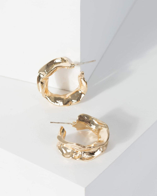 Gold Metal Textured Hoop Earrings | Earrings