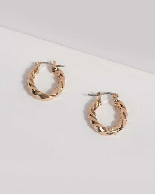 Gold Metal Twist Hoop Earrings | Earrings