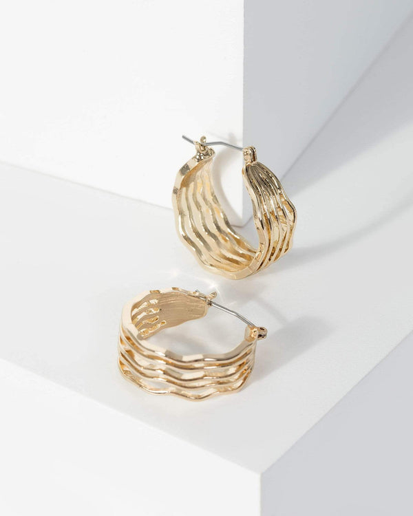 Gold Metal Wave Texture Hoop Earrings | Earrings