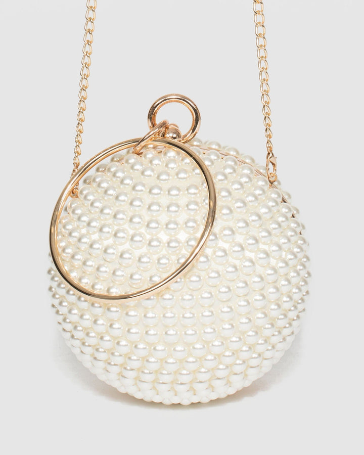 Gold Miley Pearl Round Clutch Bag | Clutch Bags