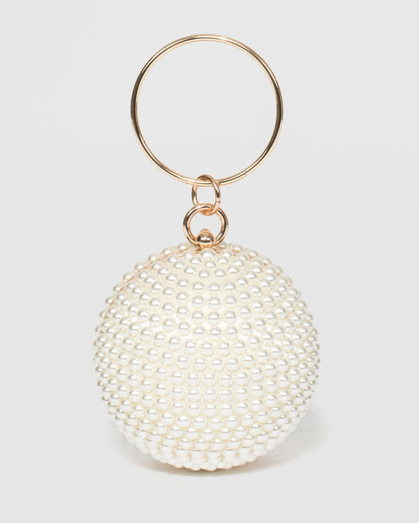 Gold Miley Pearl Round Clutch Bag | Clutch Bags