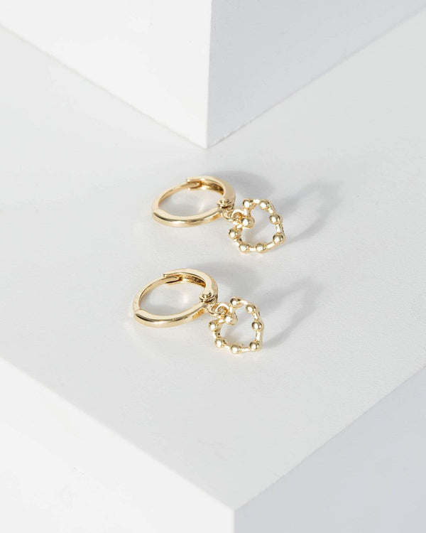 Gold Mini Ball Detailed Heart Earrings | Earrings