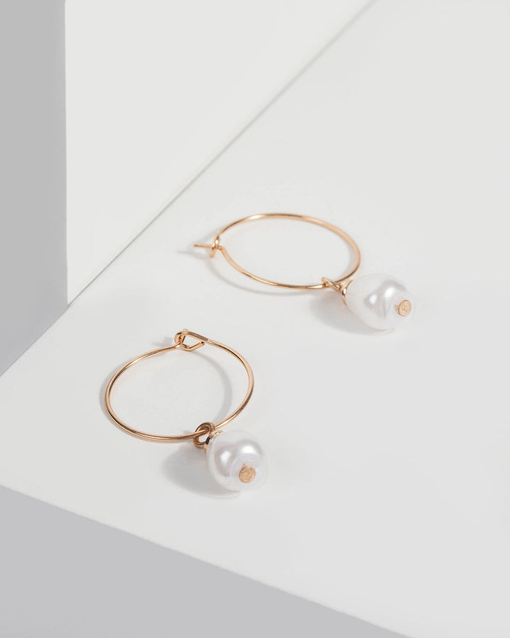 Gold Mini Fine Hoop Pearl Earrings | Earrings