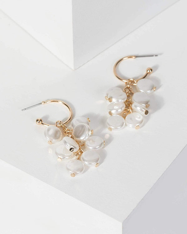 Gold Mini Pearl Cluster Hoop Earrings | Earrings