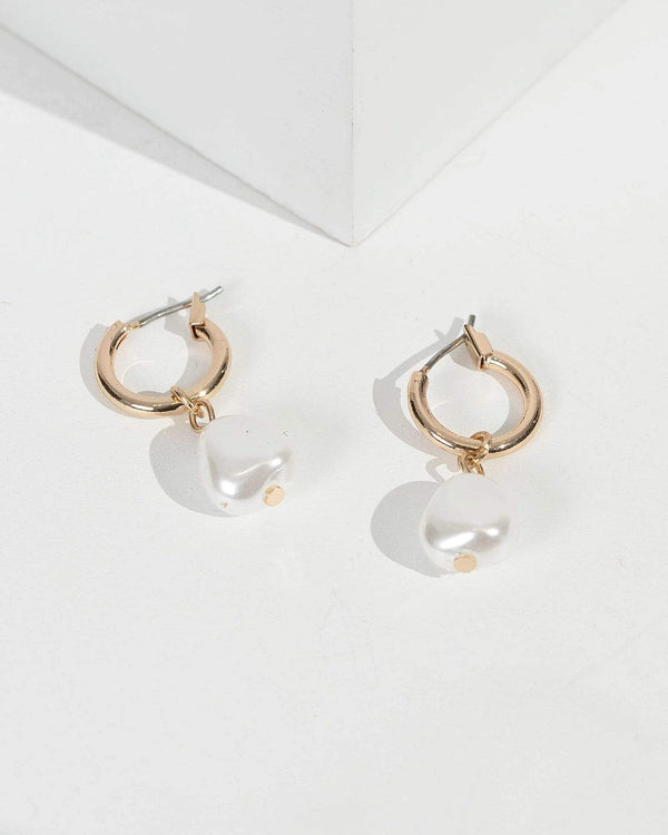 Gold Mini Pearl Huggie Hoop Earrings | Earrings