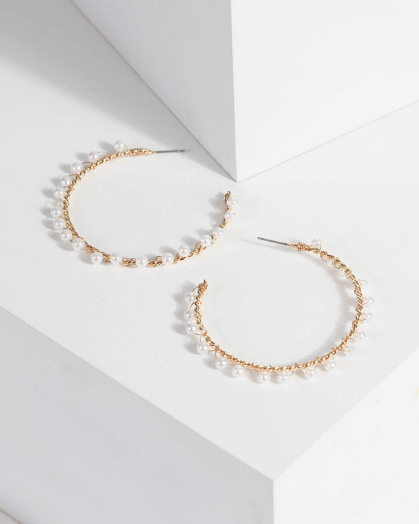 Gold Mini Pearl Wrapped Hoop Earrings | Earrings