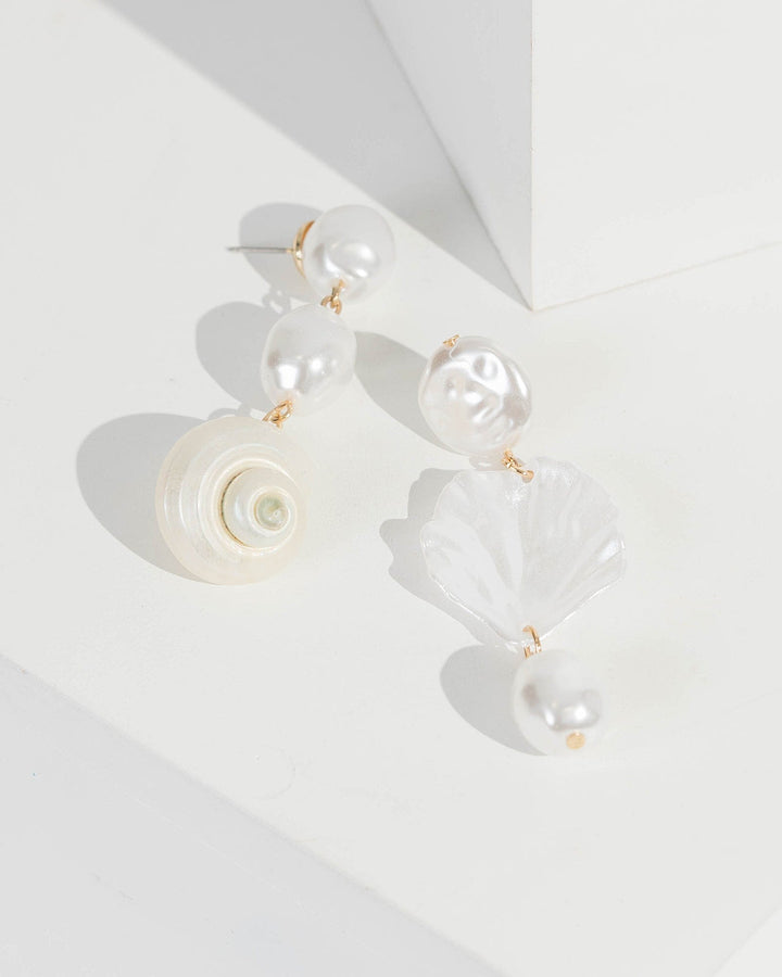 Gold Mismatched Shell And Pearl Earrings | Earrings