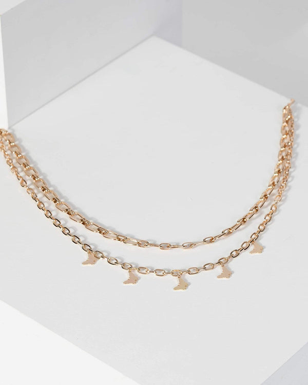 Gold Mixed Chain Butterfly Necklace | Necklaces