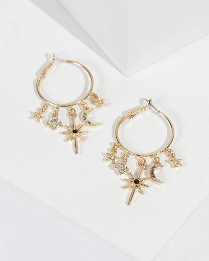Gold Mixed Charm Hoops Earrings | Earrings