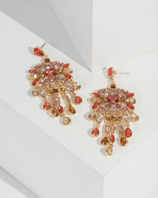 Gold Mixed Crystal Tassel Earrings | Earrings