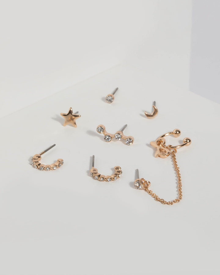 Gold Moon and Flower Earring Set | Earrings