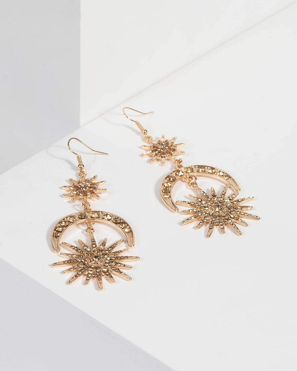 Gold Moon and Star Drop Earrings | Earrings