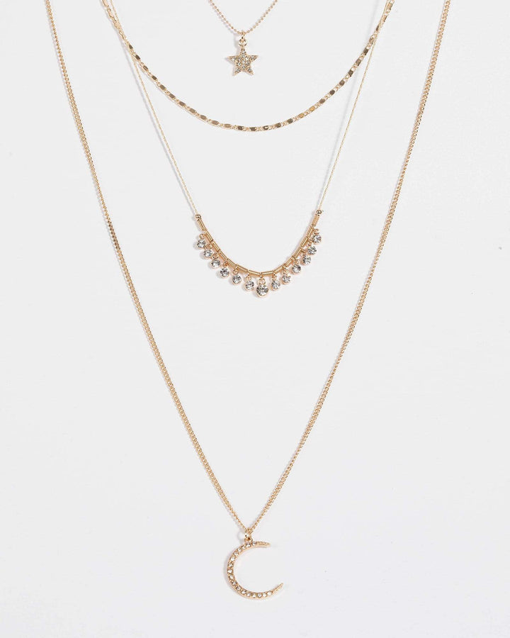 Gold Moon Crystal Layered Necklace | Necklaces