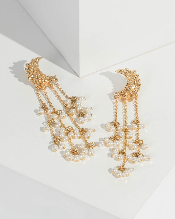 Gold Moon Drop Pearl Stud Earrings | Earrings