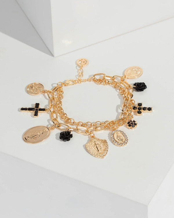 Gold Multi Charm Statement Bracelets | Wristwear