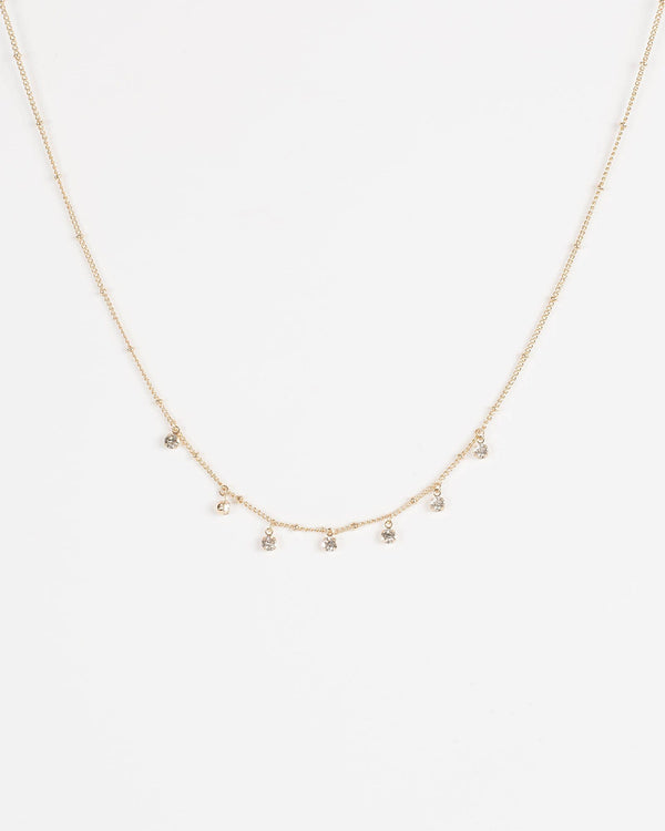 Gold Multi Ball Chain with Crystal Necklace | Necklaces