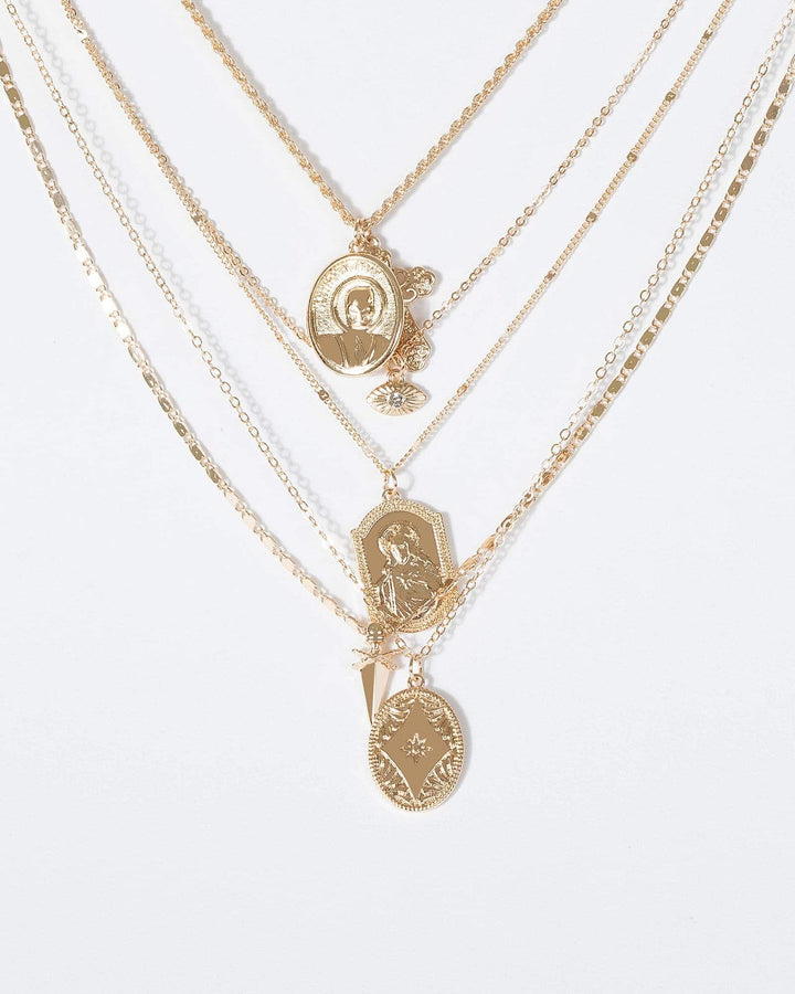 Gold Multi Chain Cross Coin Pack Necklace | Necklaces