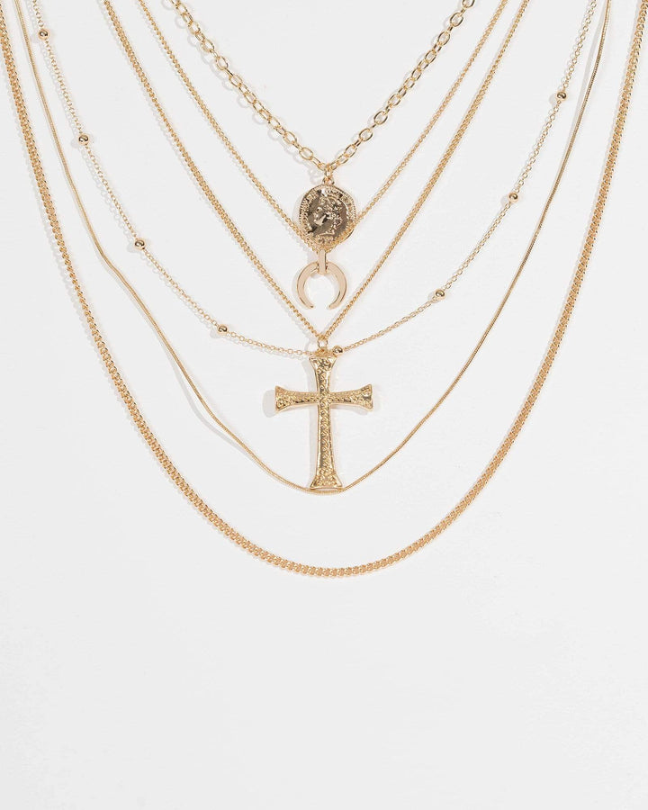 Gold Multi Chain Cross Layer Necklace | Necklaces