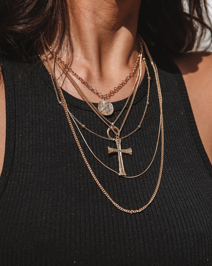 Gold Multi Chain Cross Layer Necklace | Necklaces