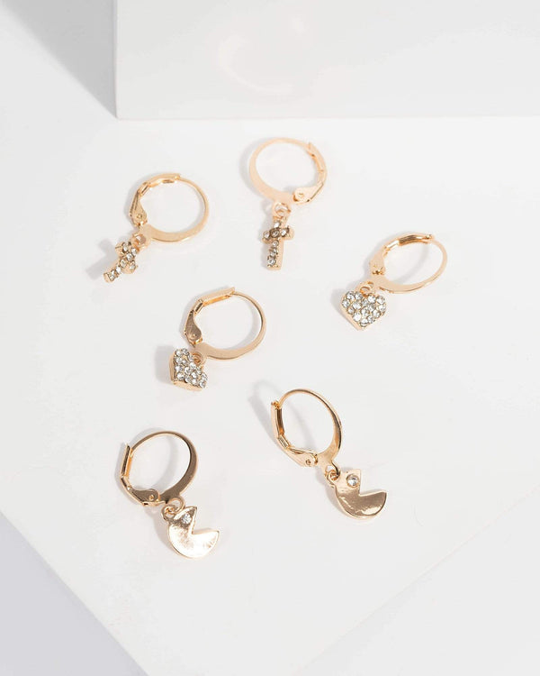 Gold Multi Charm Hoop Earrings | Earrings