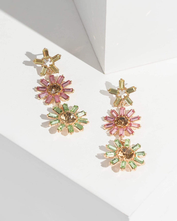 Gold Multi Crystal Daisy Drop Earrings | Earrings