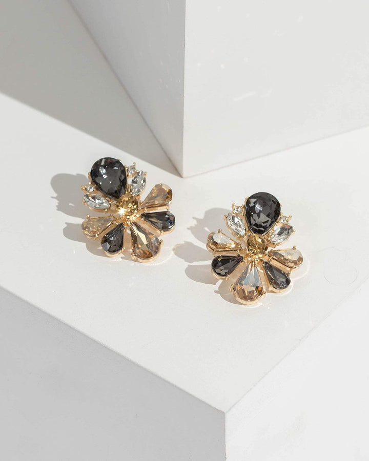 Gold Multi Crystal Detail Drop Earrings | Earrings