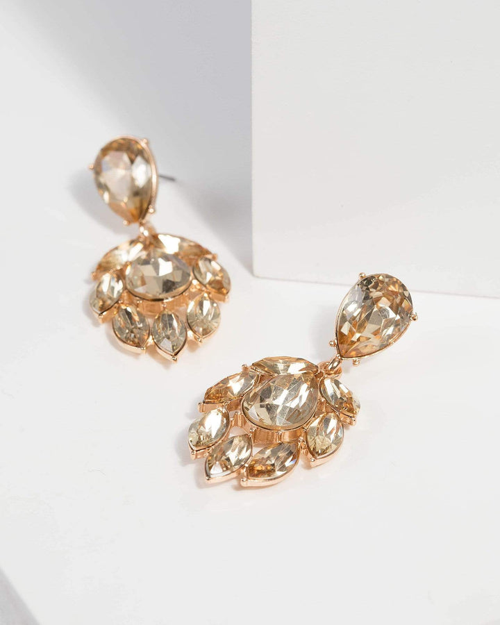 Gold Multi Crystal Drop Earrings | Earrings