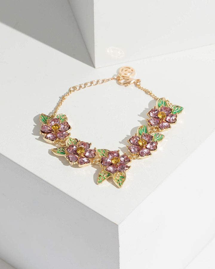 Gold Multi Crystal Flower Bracelet | Wristwear