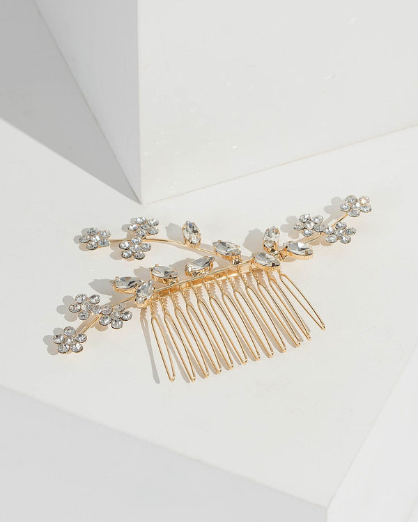 Gold Multi Crystal Flower Hair Comb | Hair Accessories