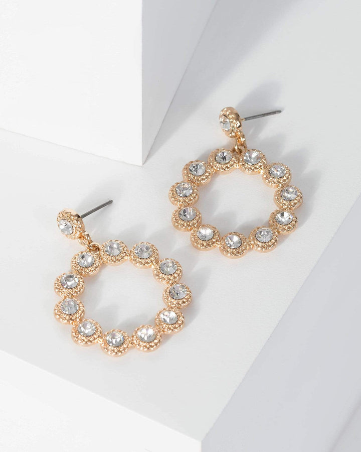 Gold Multi Crystal Hoop Drop Earrings | Earrings