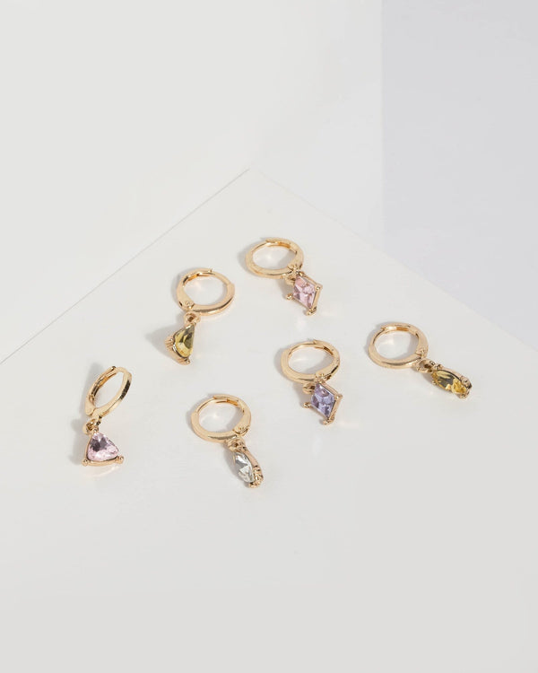 Gold Multi Crystal Hoop Earrings | Earrings