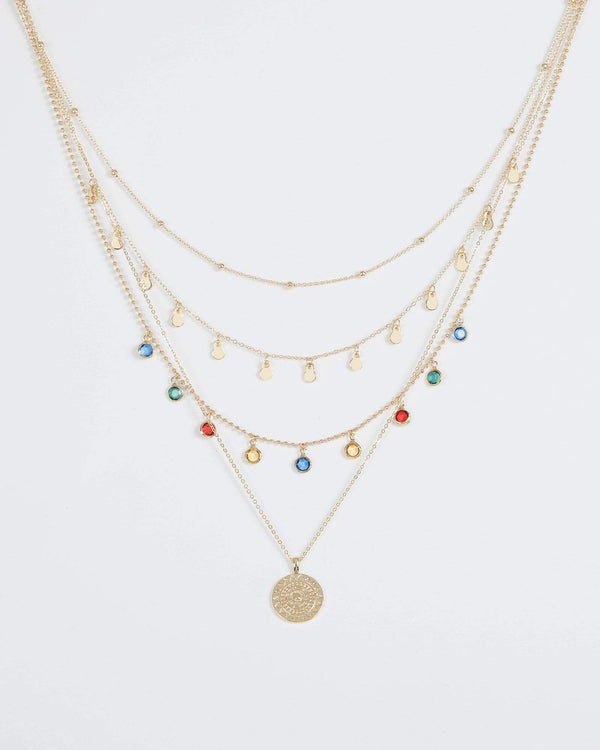 Gold Multi Crystal Layer Necklace | Necklaces