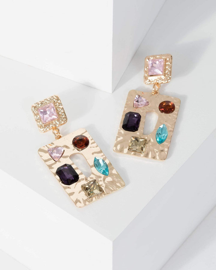 Gold Multi Crystal Organic Drop Earrings | Earrings