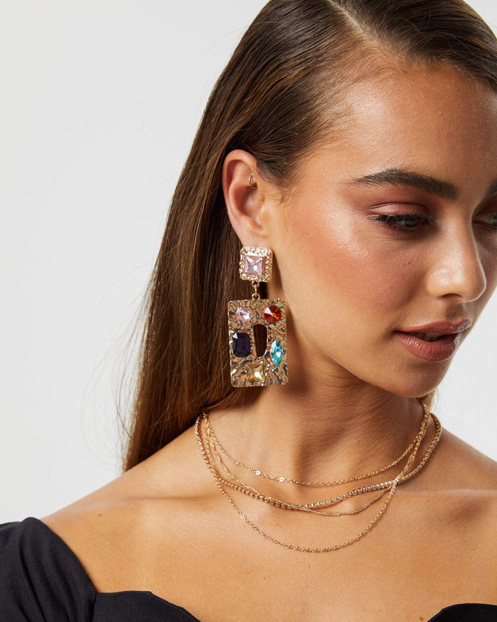 Gold Multi Crystal Organic Drop Earrings | Earrings