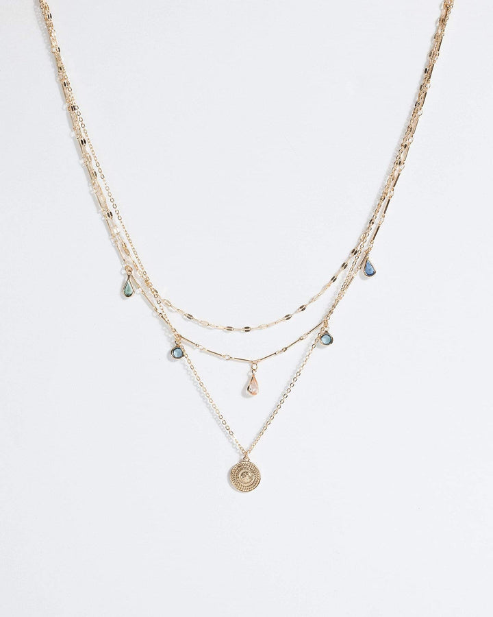 Gold Multi Crystal Pendant Necklace | Necklaces