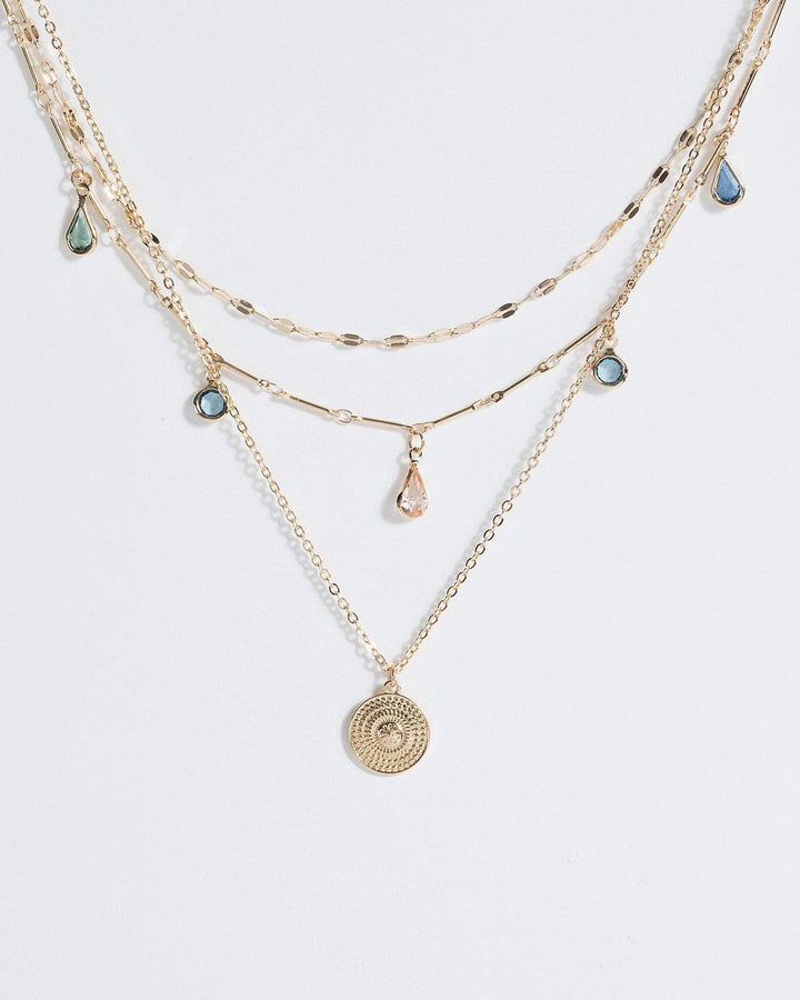 Gold Multi Crystal Pendant Necklace | Necklaces