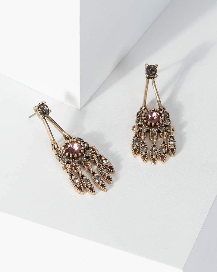 Gold Multi Diamante Layer Tassel Drop Earrings | Earrings