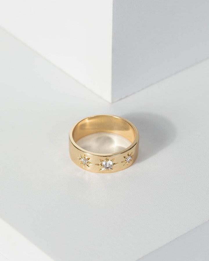 Gold Multi Diamante Star Detail Band Ring | Rings