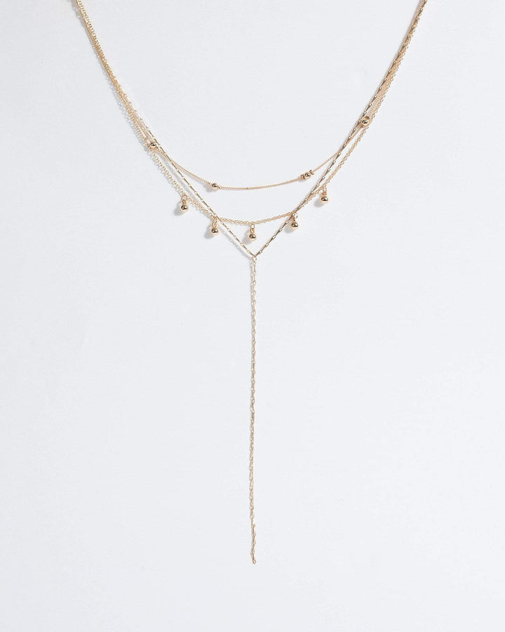 Gold Multi Fine Chain Bead Necklace | Necklaces