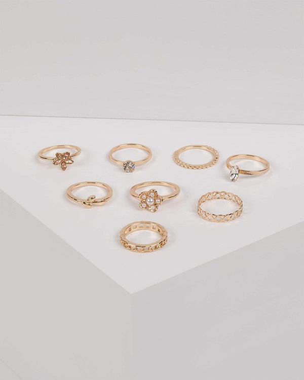 Gold Multi Flower Ring Set | Rings