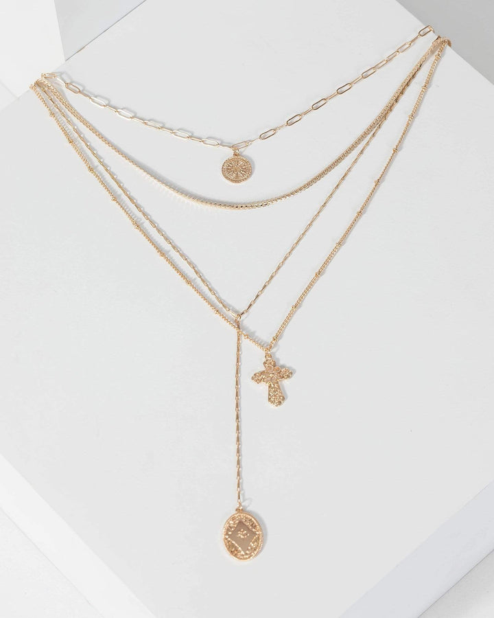 Gold Multi Layer Cross Pendant Necklace | Necklaces