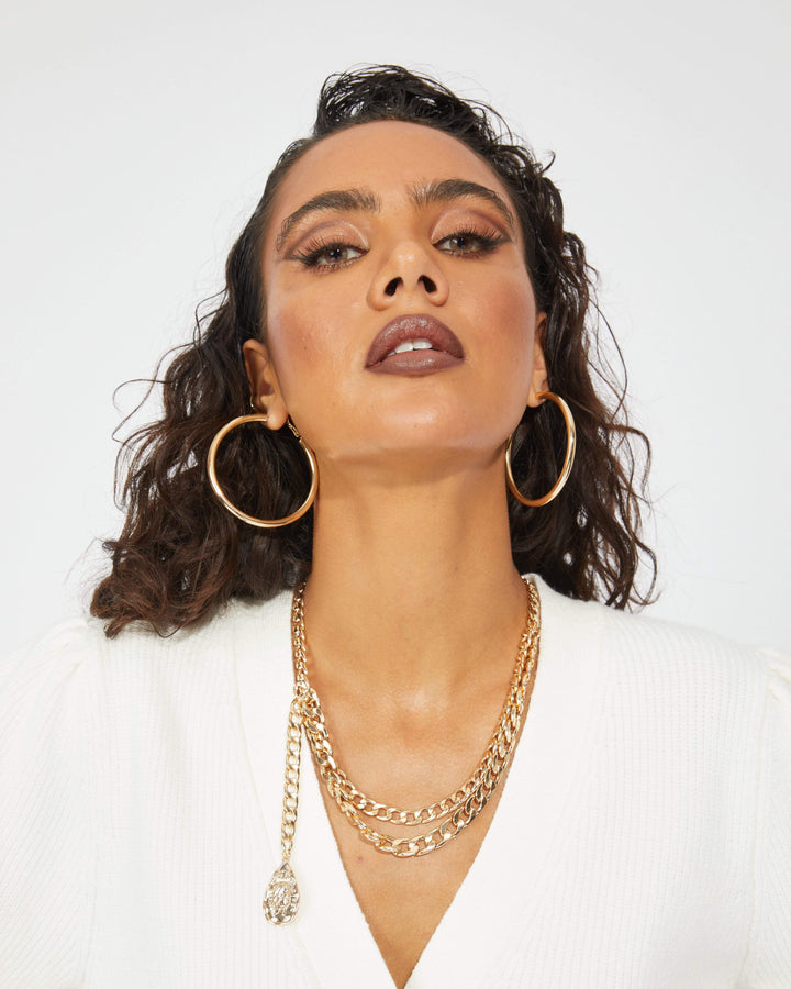 Gold Multi Layer Linked Chain Drop Charm Necklace | Necklaces