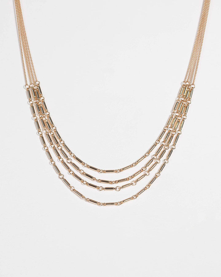 Gold Multi Layer Metal Necklace | Necklaces