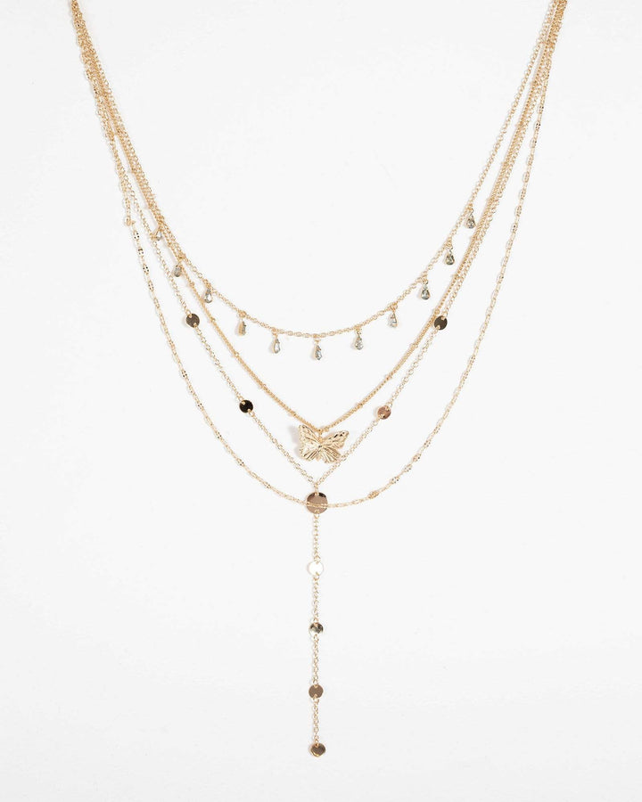 Gold Multi Layered Butterfly Necklace | Necklaces