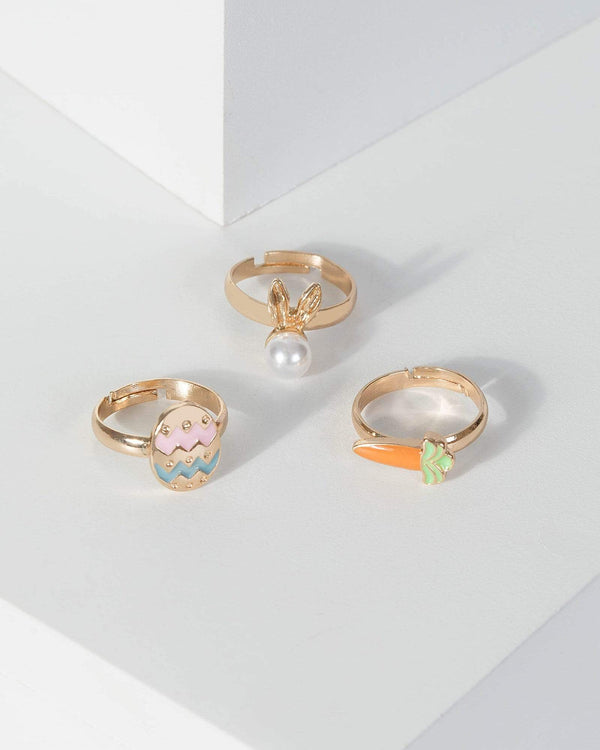 Gold Multi Pack Bunny And Carrot Rings | Rings