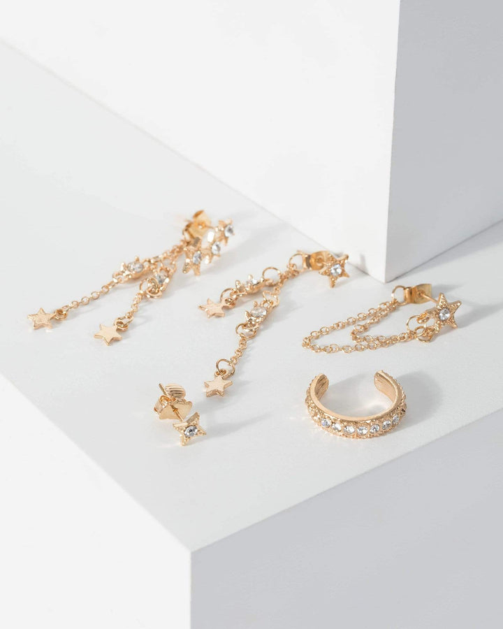 Gold Multi Pack Diamante Star Detail Earrings | Earrings