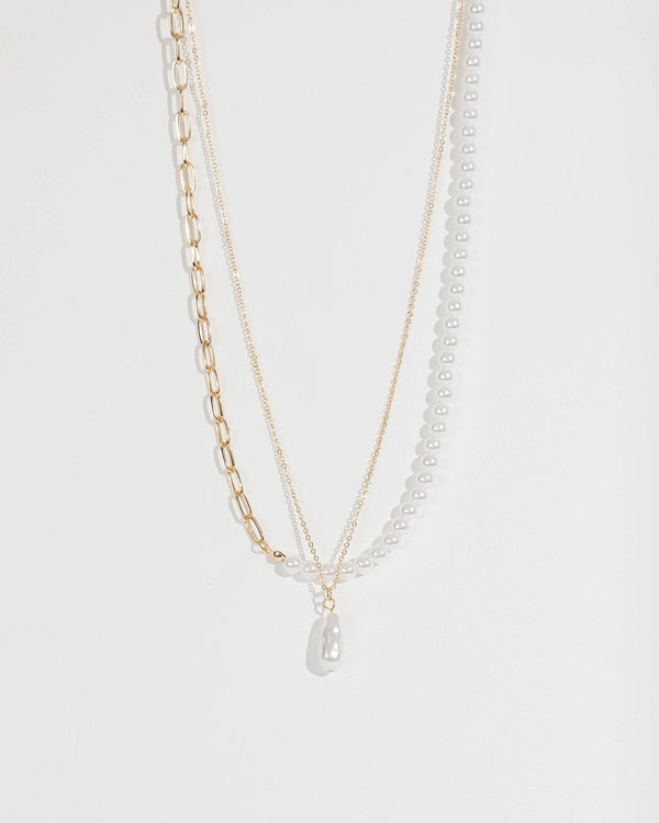 Gold Multi Pack Half Pearl And Metal Necklace | Necklaces